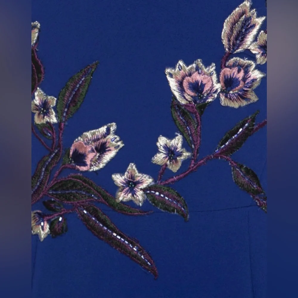 Marchesa Notte Blue Floral Embroidered Long Formal Evening Gown Dress - Picture 6 of 16